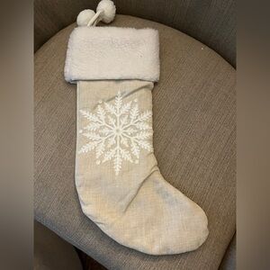 Christmas stocking snowflake Natural Burlap Sherpa Cuff